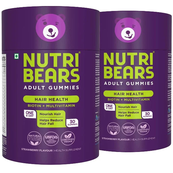 NutriBears Hair Gummies Packaging - Natural Hair Care for Adults Pack of 2